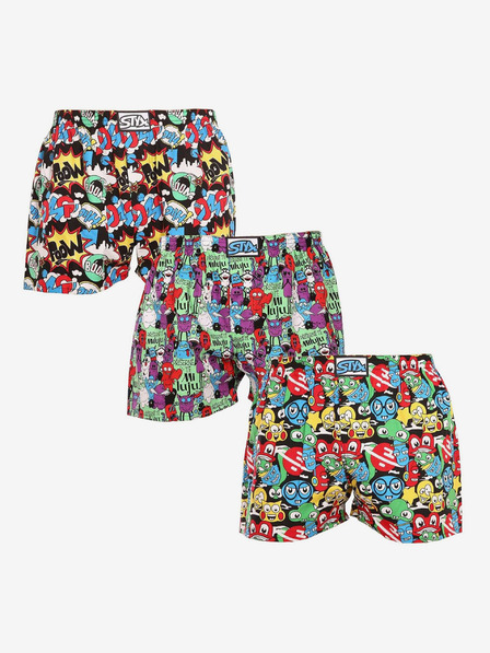 Styx Set de trei pantaloni scurți cu model pentru bărbați, în negru, violet și roșu STYX