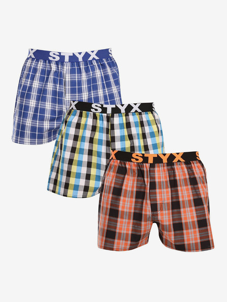 Styx Set de trei pantaloni scurți în carouri pentru bărbați, în albastru, verde și portocaliu STYX