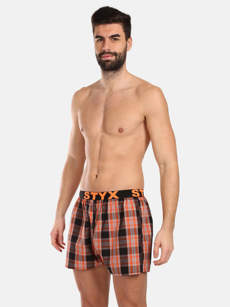 Styx Pantaloni scurți în carouri Styx negri și portocalii pentru bărbați