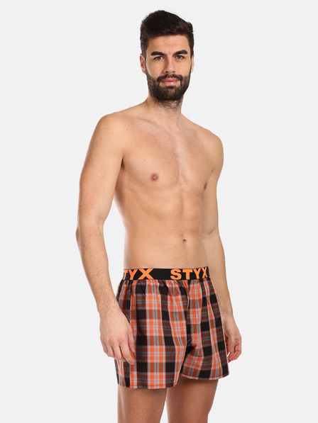 Styx Pantaloni scurți în carouri Styx negri și portocalii pentru bărbați
