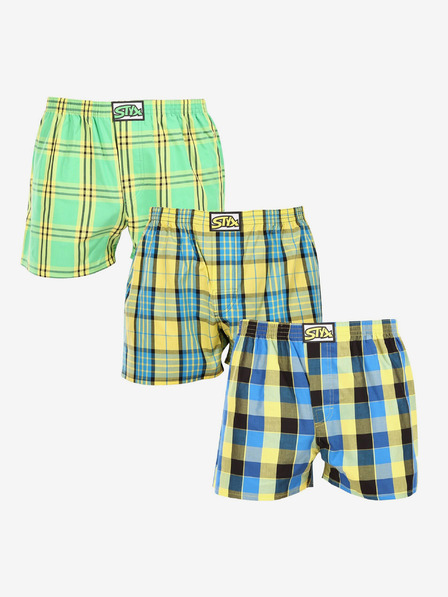 Styx Set de trei pantaloni scurți în carouri pentru bărbați, în verde deschis, galben și albastru STYX