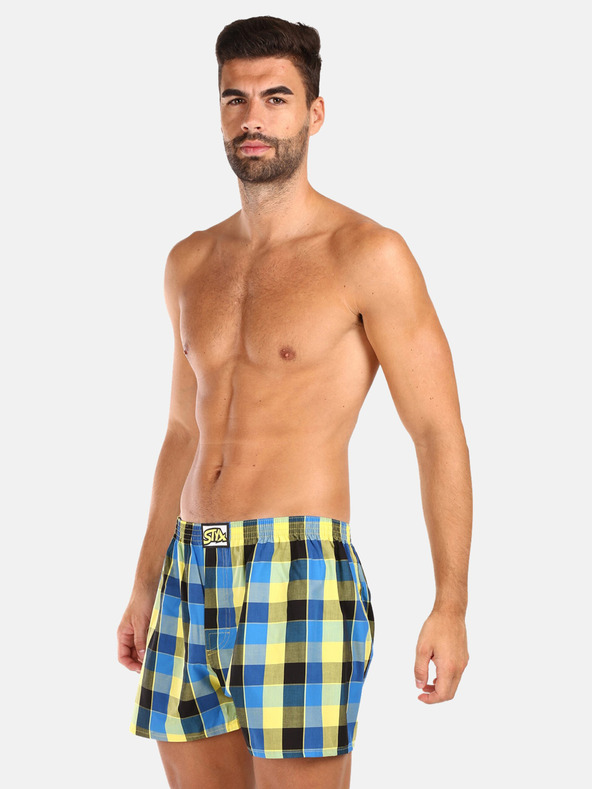 Styx Set de trei pantaloni scurți în carouri pentru bărbați, în verde deschis, galben și albastru STYX