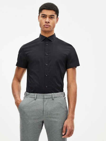 Celio Cămașă cu mânecă scurtă Celio Daslim neagră pentru bărbați