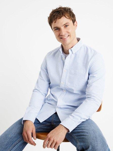 Celio Albastru deschis bărbați cu dungi cămașă regular fit Celio Caoxfordy