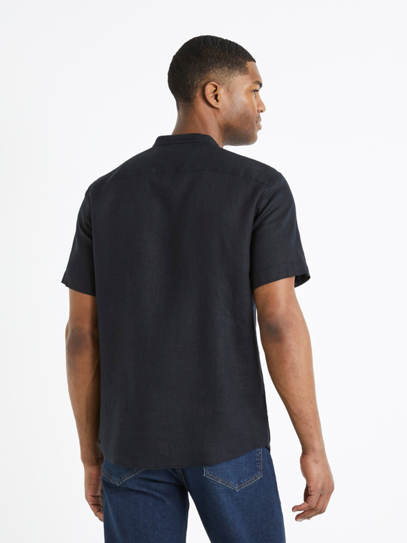 Celio Cămașă neagră din in pentru bărbați Celio Damopoc