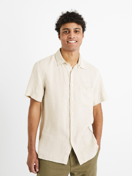Celio Cămașă din in crem pentru bărbați Celio Damarlin