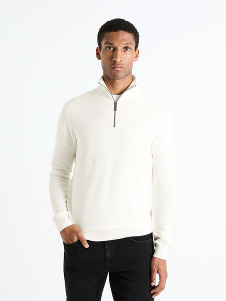 Celio Pulover crem pentru bărbați cu guler înalt Celio Celim