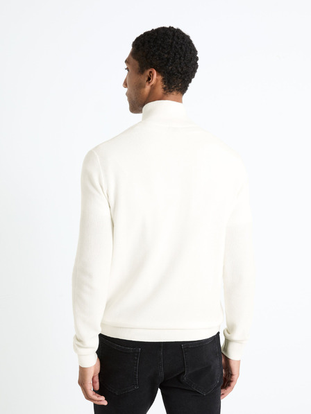 Celio Pulover crem pentru bărbați cu guler înalt Celio Celim