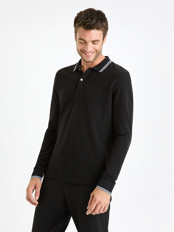 Celio Tricou polo basic negru pentru bărbați Celio Decolml