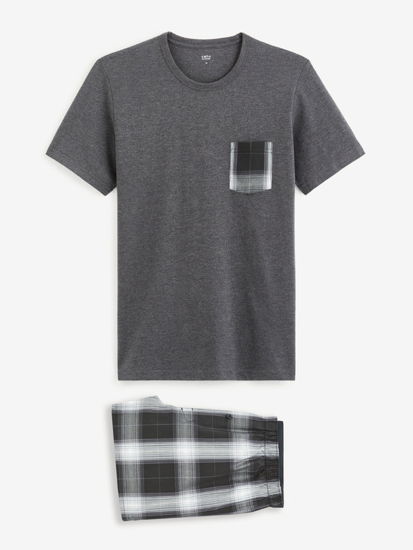 Celio Pijama scurtă în carouri gri pentru bărbați Celio Gipyshort2