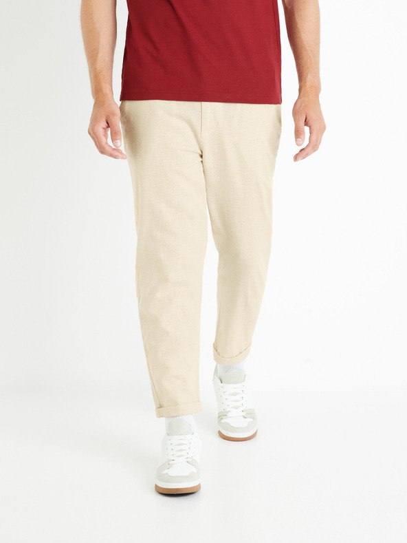 Celio Pantaloni bărbați bej din amestec de in Celio Dolinco