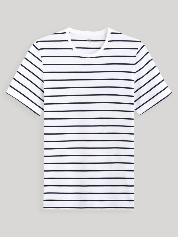 Celio Tricou alb cu dungi pentru bărbați Celio Gebaser