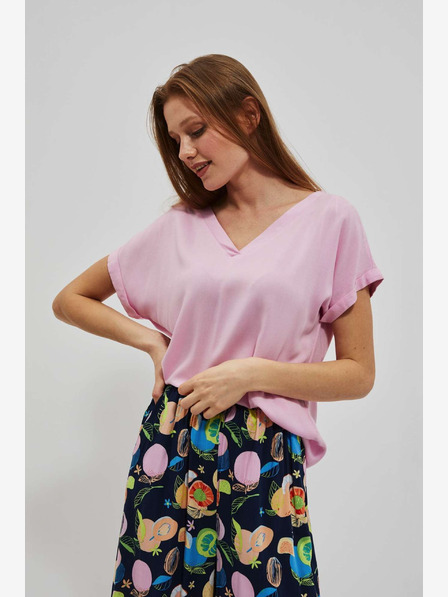 Moodo Tricou roz cu decolteu în V Moodo