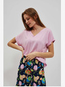 Moodo Tricou roz cu decolteu în V Moodo