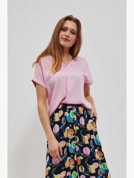Moodo Tricou roz cu decolteu în V Moodo