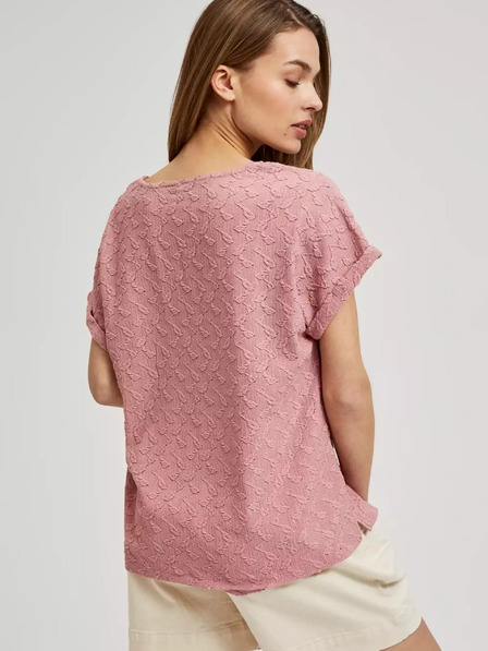 Moodo Tricou roz cu model și mâneci scurte Moodo