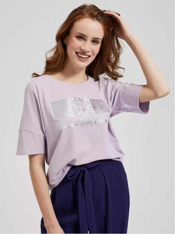 Moodo Tricou violet deschis cu paiete Moodo
