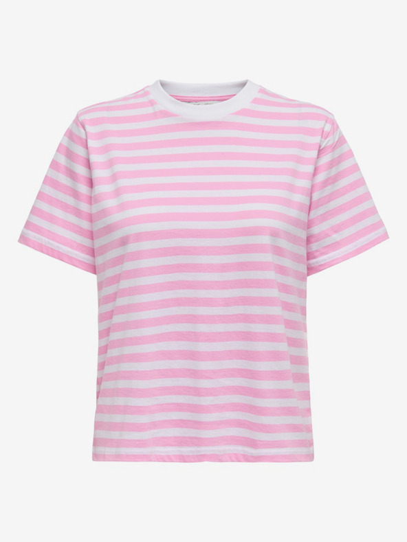 ONLY Tricou alb și roz cu dungi pentru femei ONLY