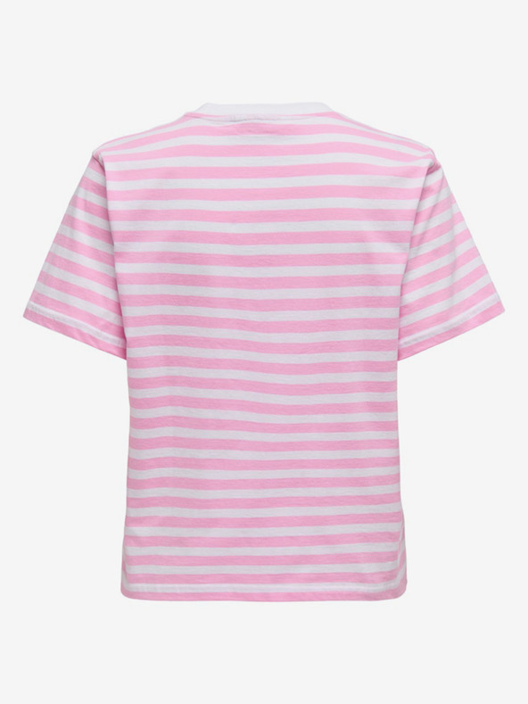ONLY Tricou alb și roz cu dungi pentru femei ONLY
