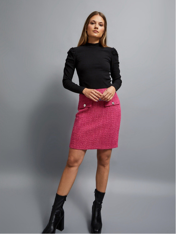 Moodo Bluză de damă neagră cu mâneci bufante și guler înalt Moodo