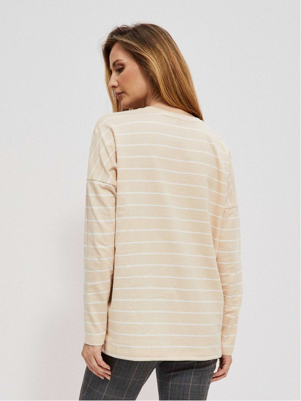 Moodo Cămașă cu dungi albe și bej pentru femei Moodo