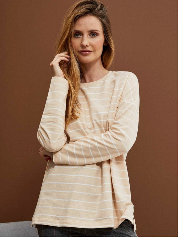 Moodo Cămașă cu dungi albe și bej pentru femei Moodo