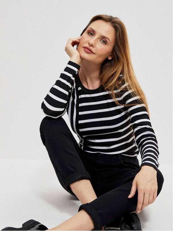 Moodo Tricou cu dungi albe și negre pentru femei Moodo