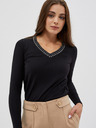 Moodo Tricou negru de damă cu decolteu decorativ Moodo
