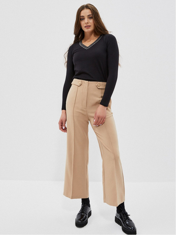 Moodo Tricou negru de damă cu decolteu decorativ Moodo