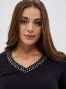 Moodo Tricou negru de damă cu decolteu decorativ Moodo