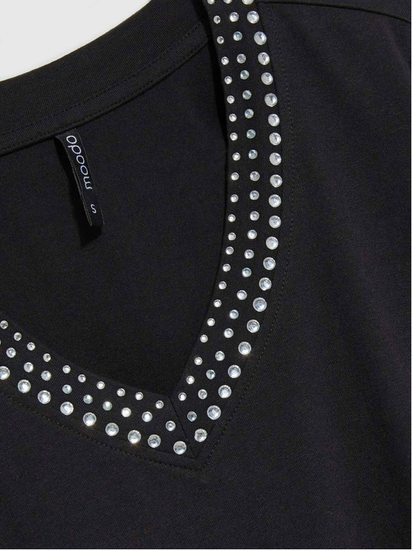 Moodo Tricou negru de damă cu decolteu decorativ Moodo