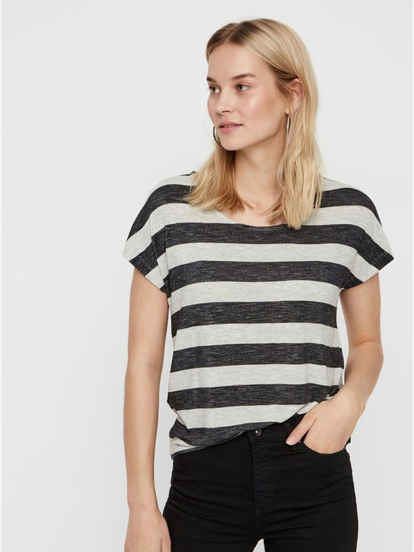 Vero Moda Tricou cu dungi crem și negre VERO MODA Wide