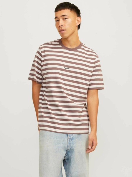 Jack & Jones Tricou cu dungi albe și maro pentru bărbați Jack & Jones
