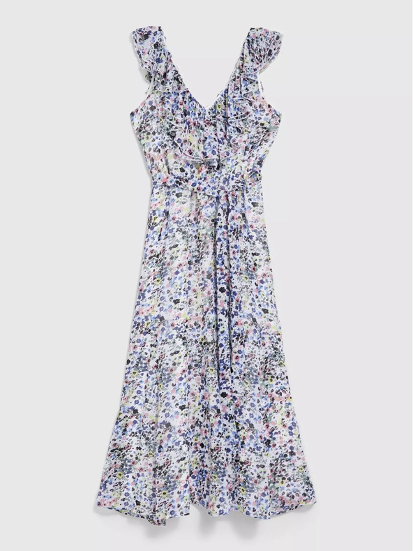 Moodo Rochie albastră cu flori și volane la decolteu Moodo