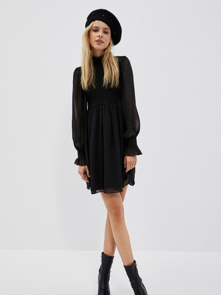 Moodo Rochie neagră de damă cu mâneci cu volane Moodo