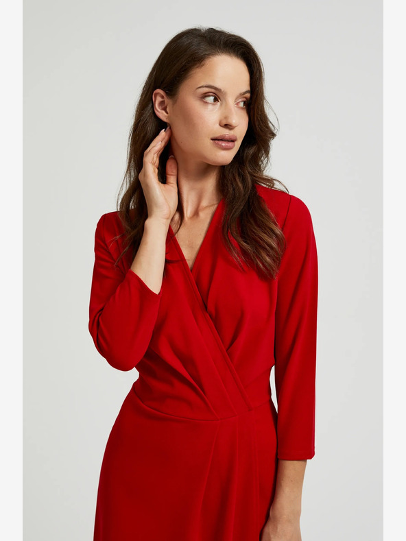 Moodo Rochie midi roșie cu volane Moodo