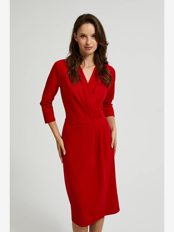 Moodo Rochie midi roșie cu volane Moodo