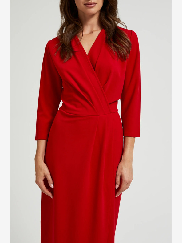 Moodo Rochie midi roșie cu volane Moodo