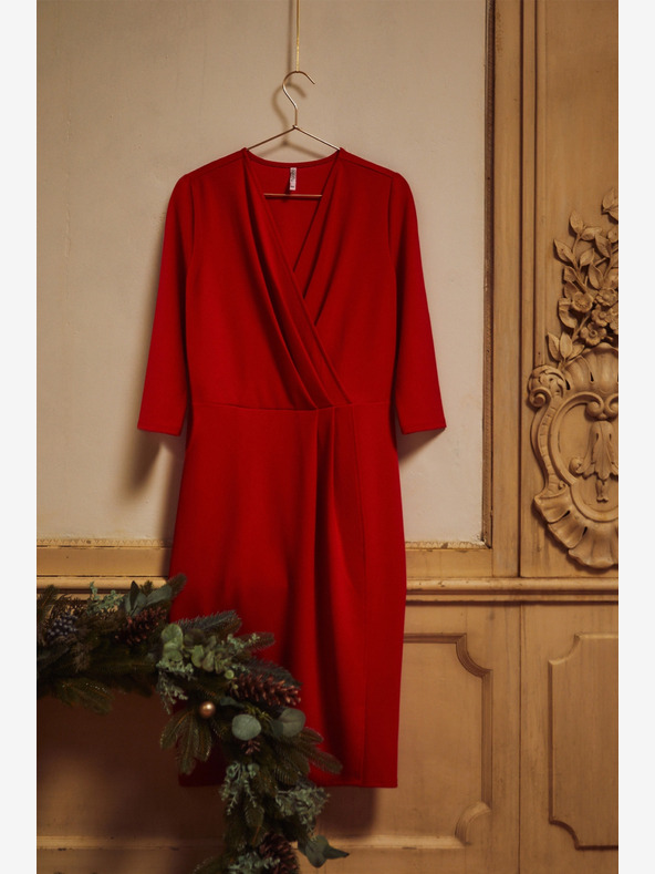 Moodo Rochie midi roșie cu volane Moodo