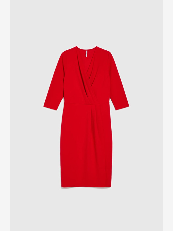 Moodo Rochie midi roșie cu volane Moodo