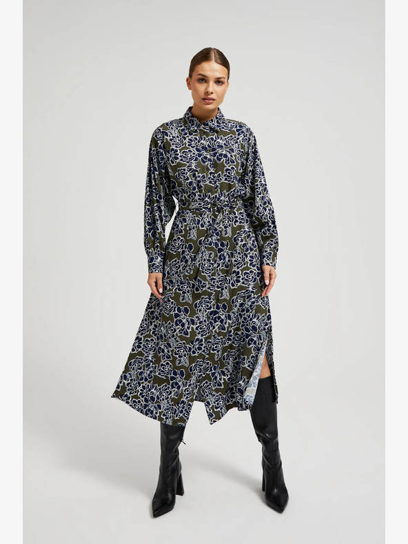 Moodo Rochie cămașă pentru femei cu flori verzi și albastre Moodo