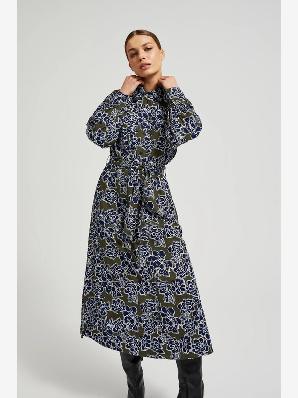 Moodo Rochie cămașă pentru femei cu flori verzi și albastre Moodo