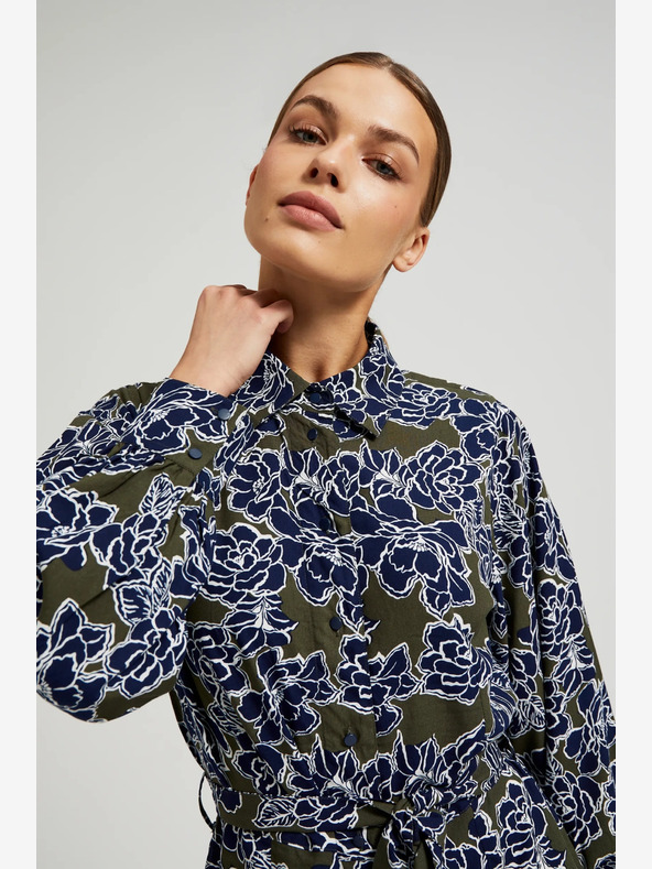 Moodo Rochie cămașă pentru femei cu flori verzi și albastre Moodo