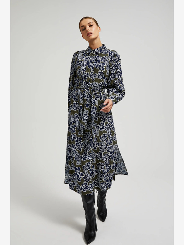 Moodo Rochie cămașă pentru femei cu flori verzi și albastre Moodo