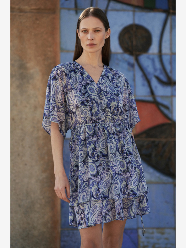 Moodo Rochie albastră cu model până la genunchi Moodo