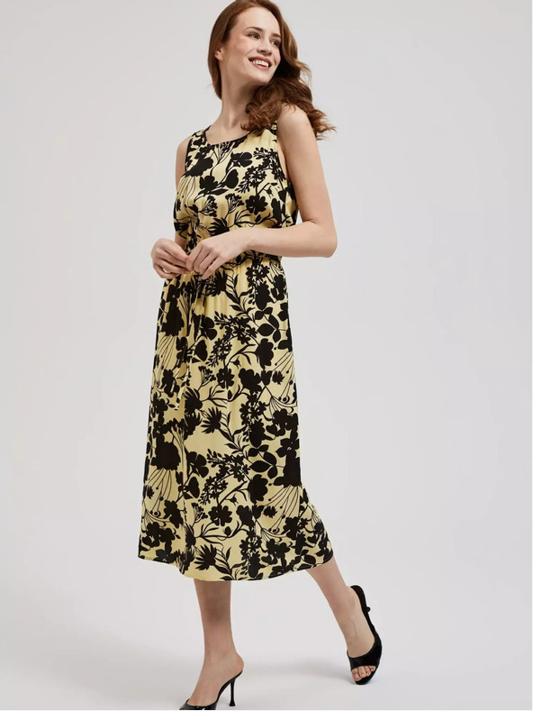 Moodo Rochie midi galbenă cu motive florale Moodo