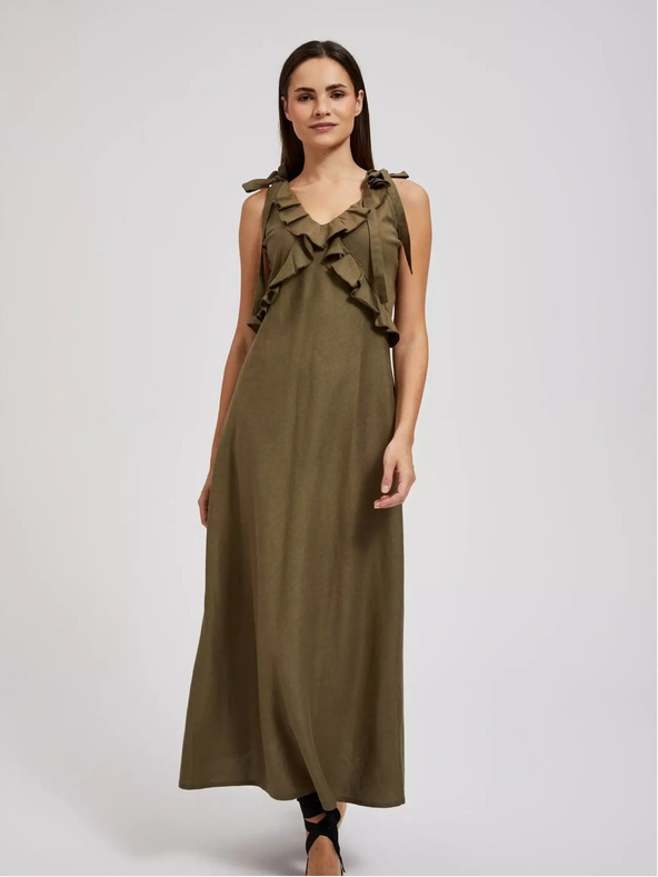 Moodo Rochie verde din viscoză cu volane Moodo