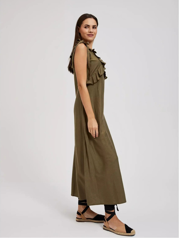 Moodo Rochie verde din viscoză cu volane Moodo