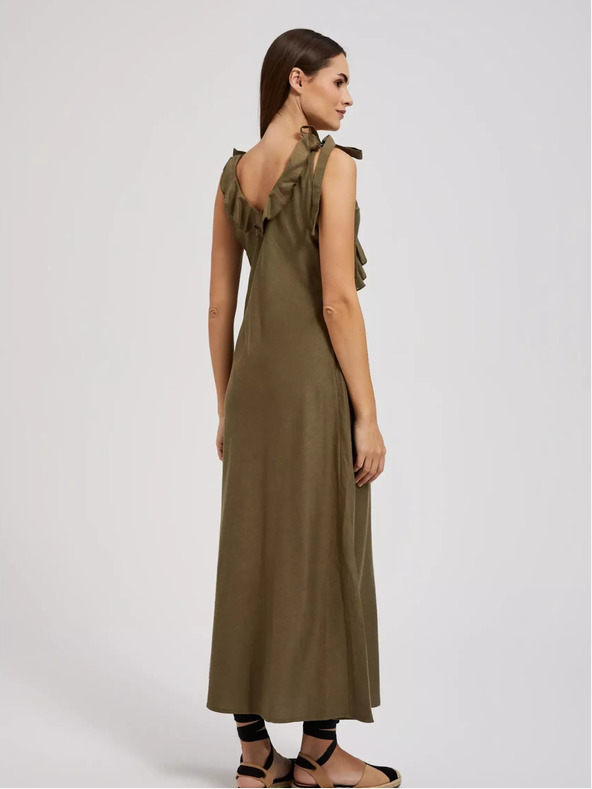 Moodo Rochie verde din viscoză cu volane Moodo