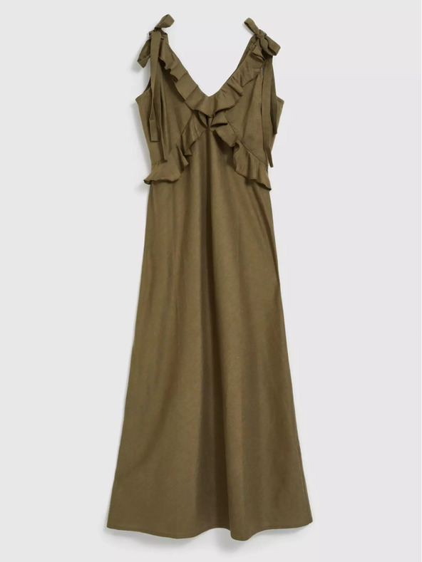 Moodo Rochie verde din viscoză cu volane Moodo